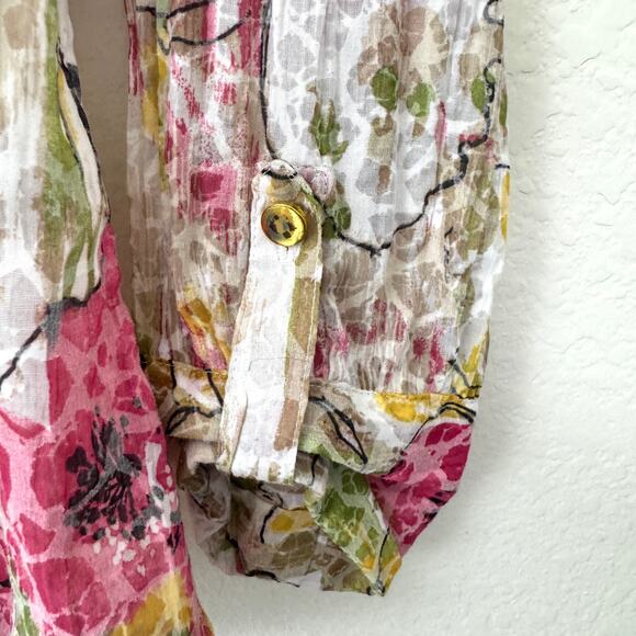 JM Collection Womens Button Blouse Top Size 10 Floral Sequin Flowy Feminine Pink - Picture 4 of 8